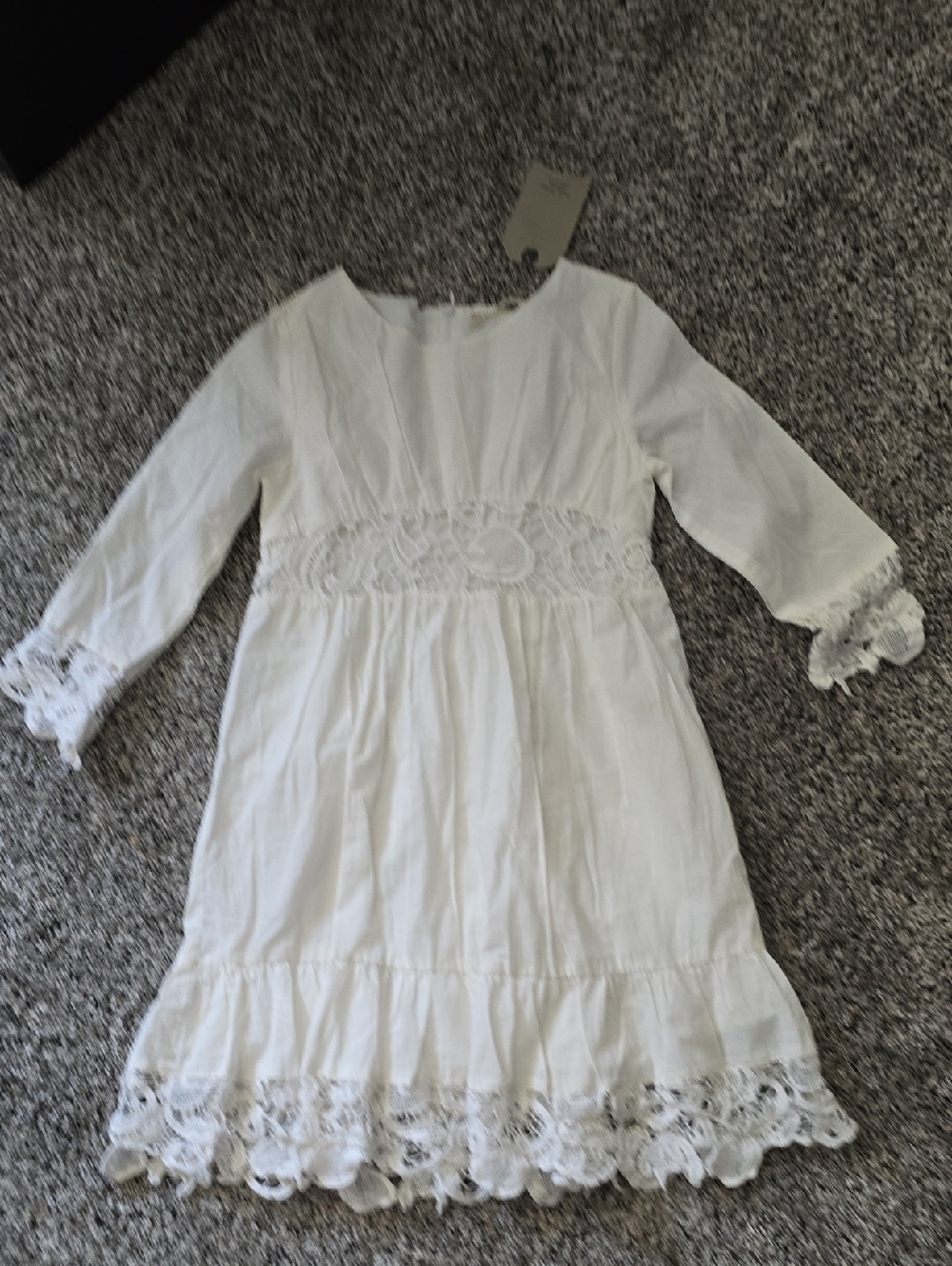 Zara White Lace-Trim Girls' Long Sleeve Dress